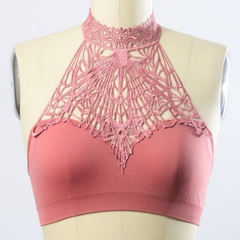 Dusty rose baroque high neck bralette
